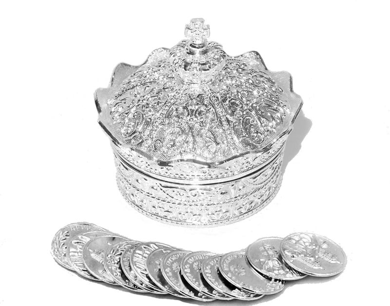 JOICE GIFT Elegant Silver Crown Wedding Arras with 13 Coins Set - Image 1